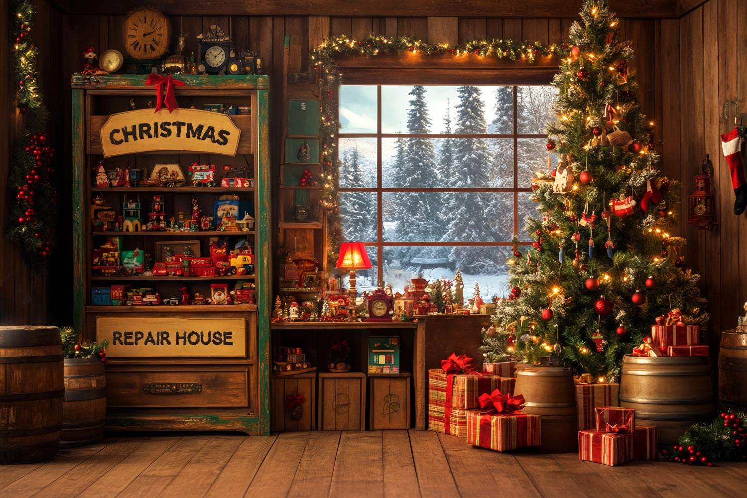 Candyland Backdrop Santa Workshop Red Entrance Christmas Backdrop for Photos UK LXX59-165