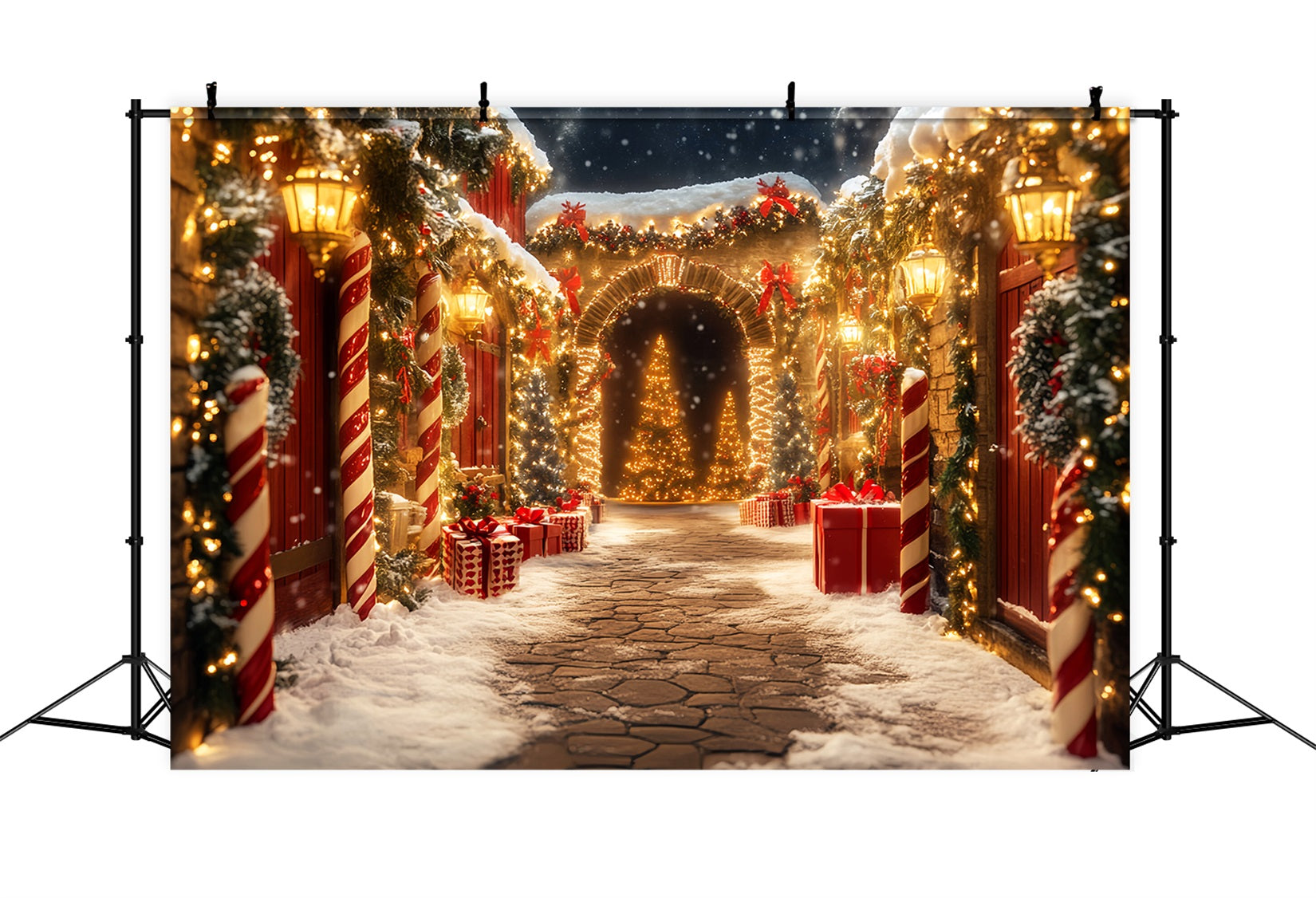 Candyland Backdrop Candy Cane Village Pathway Lights Christmas Backdrops Sale UK LXX59-167