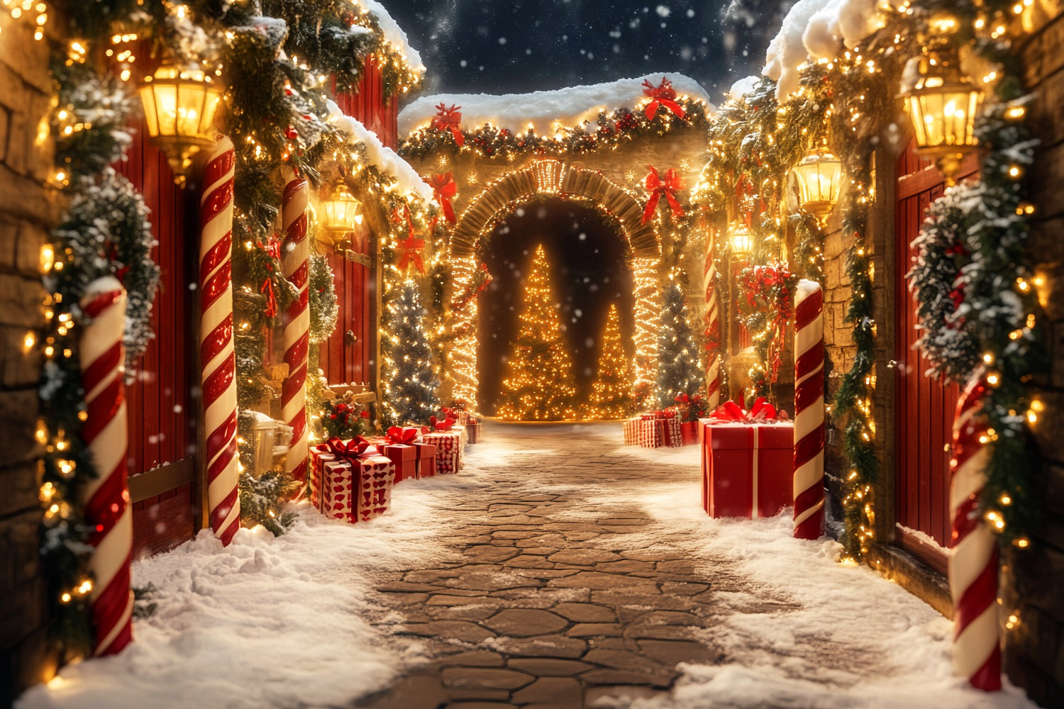 Candyland Backdrop Candy Cane Village Pathway Lights Christmas Backdrops Sale UK LXX59-167