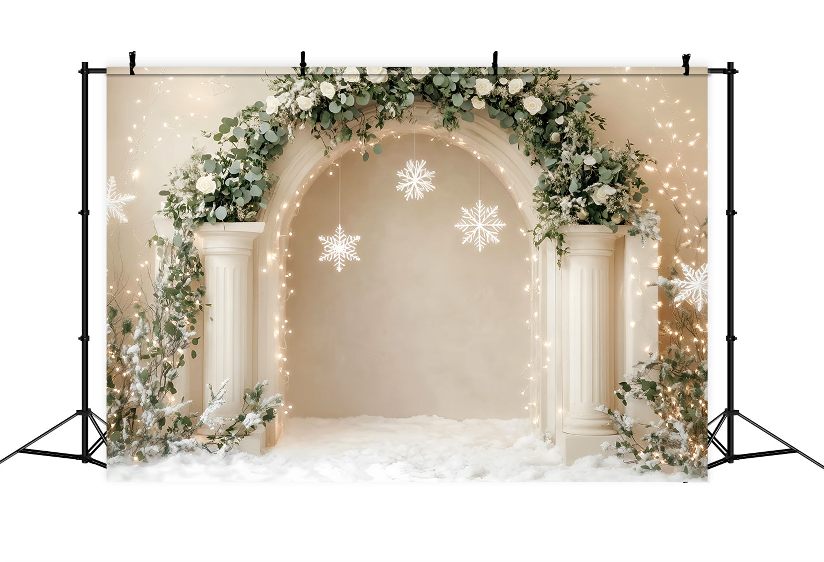 White Christmas Backdrop Elegant Arch Snowflakes Decor Christmas Wall Backdrop UK LXX59-168