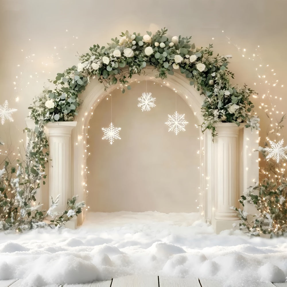 White Christmas Backdrop Elegant Arch Snowflakes Decor Christmas Wall Backdrop UK LXX59-168