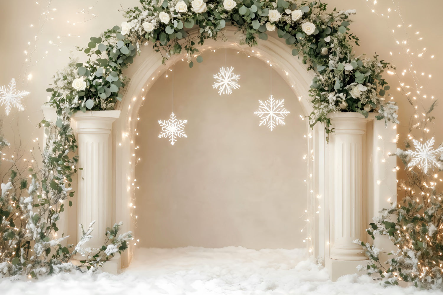 White Christmas Backdrop Elegant Arch Snowflakes Decor Christmas Wall Backdrop UK LXX59-168