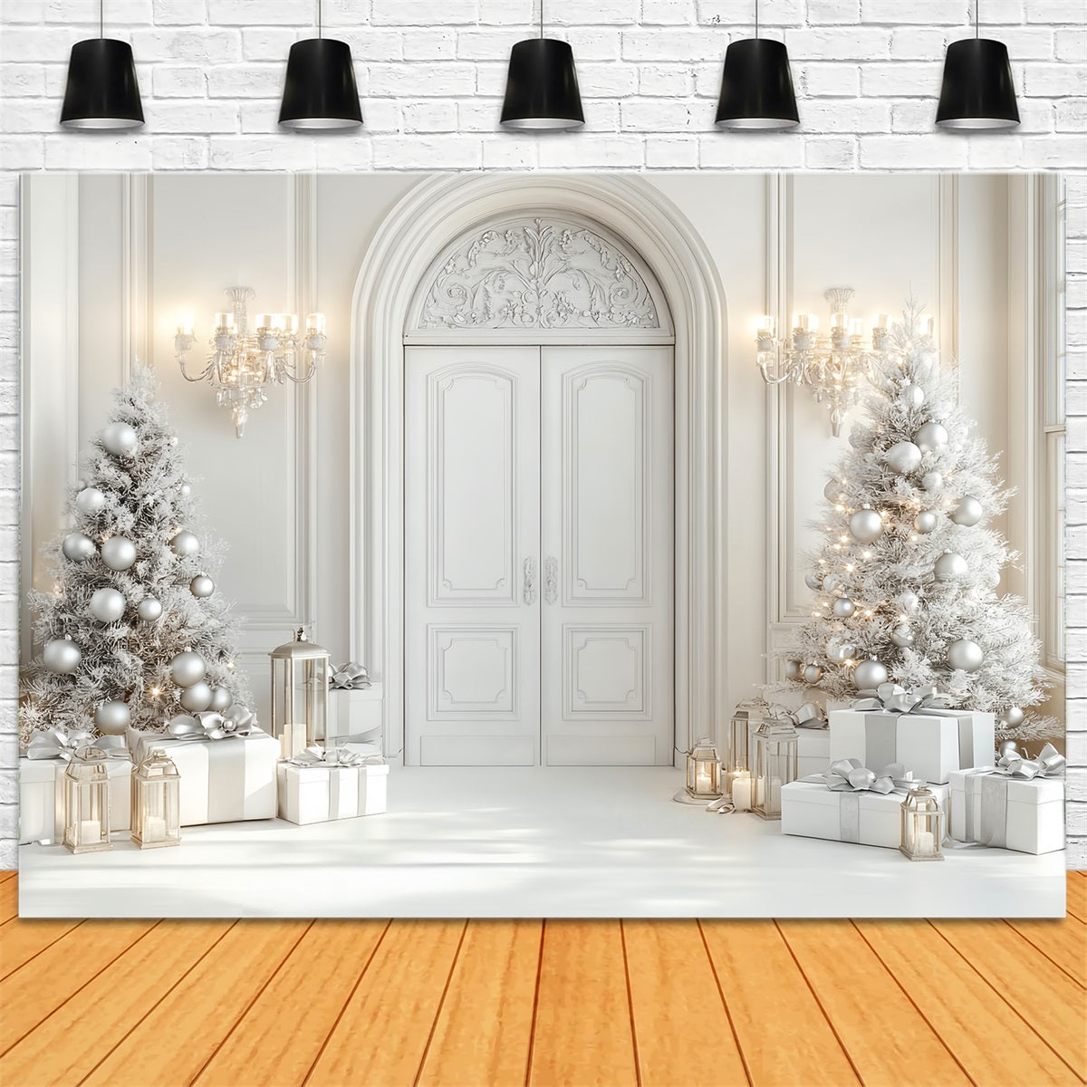 White Christmas Backdrop Elegant Door Christmas Trees White Christmas Backdrop UK LXX59-169