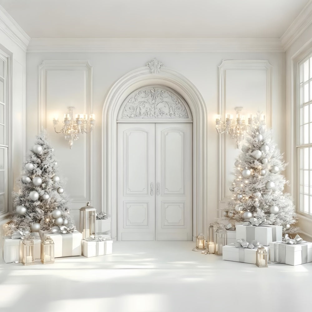 White Christmas Backdrop Elegant Door Christmas Trees White Christmas Backdrop UK LXX59-169