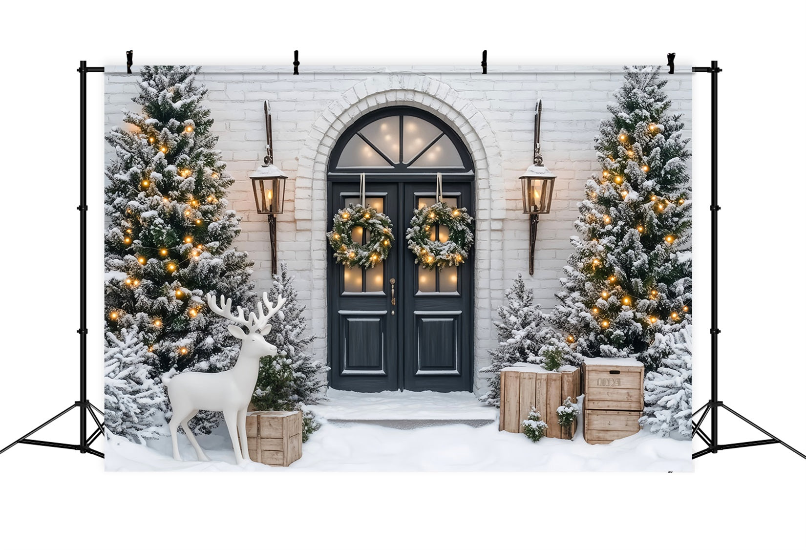 Christmas Tree Backdrop Frosted Pines Winter Wreath Door Christmas Backdrops UK LXX59-171
