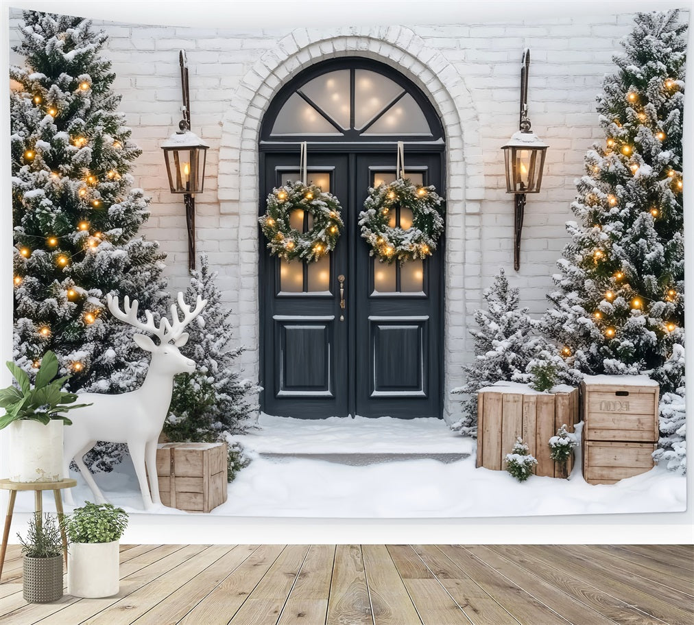 Christmas Tree Backdrop Frosted Pines Winter Wreath Door Christmas Backdrops UK LXX59-171