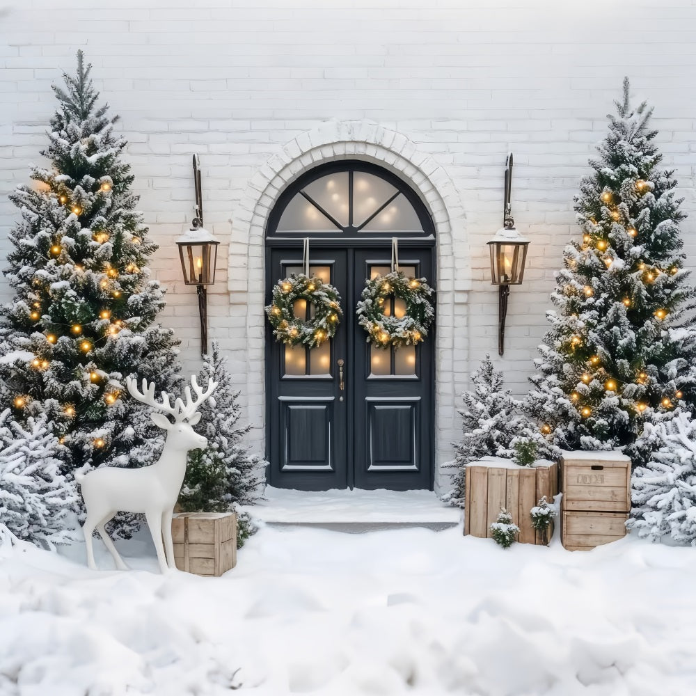 Christmas Tree Backdrop Frosted Pines Winter Wreath Door Christmas Backdrops UK LXX59-171