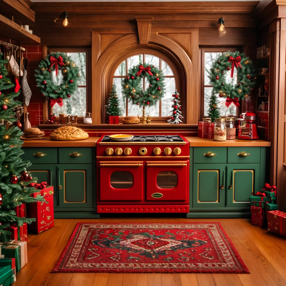 Christmas Kitchen Backdrop Festive Wreaths Oven Christmas Photo Backdrops UK LXX59-175