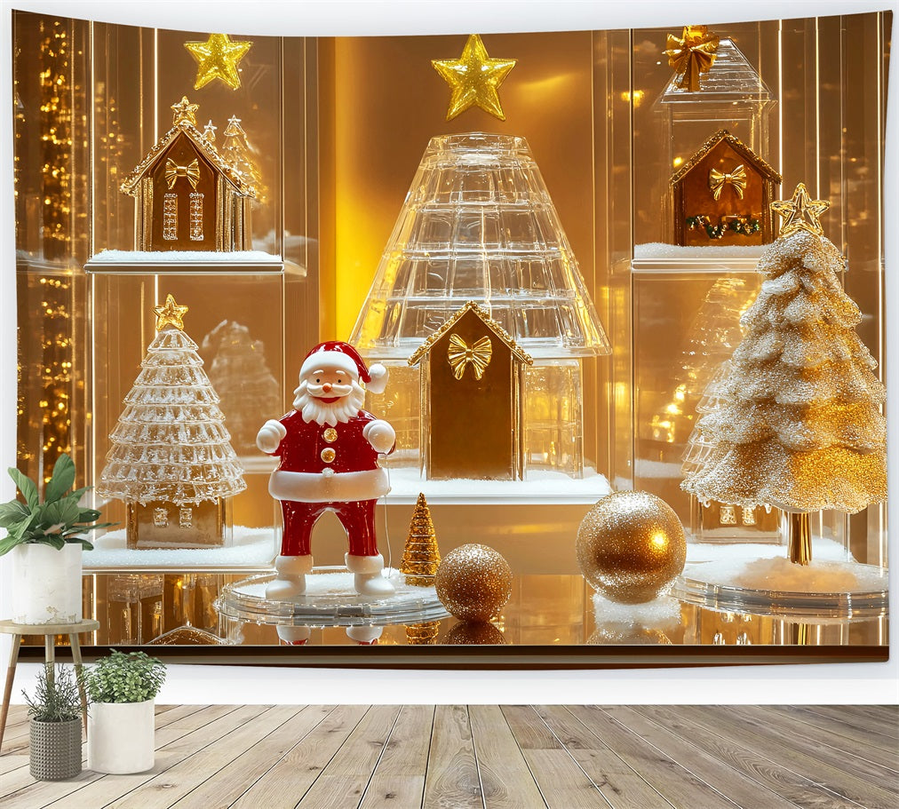 Gingerbread House Backdrop Golden Santa Glass Display Christmas Backdrops Sale UK LXX59-176