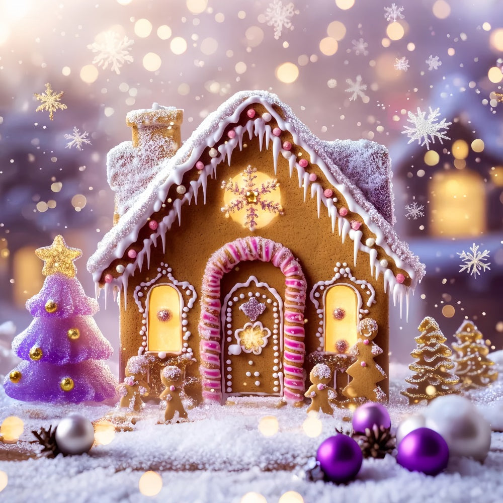 Gingerbread House Backdrop Glittering Gingerbread Cottage Lights Christmas Backdrops UK LXX59-179