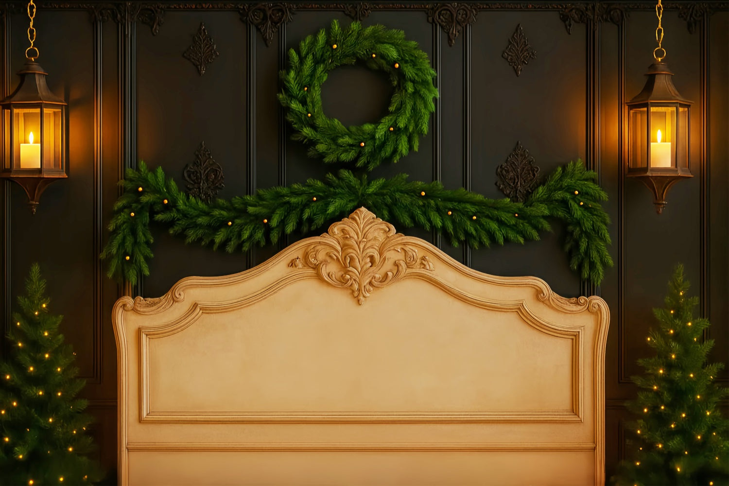 Headboard Backdrop Elegant Garland Wreath Wall Professional Christmas Backdrops UK LXX59-180