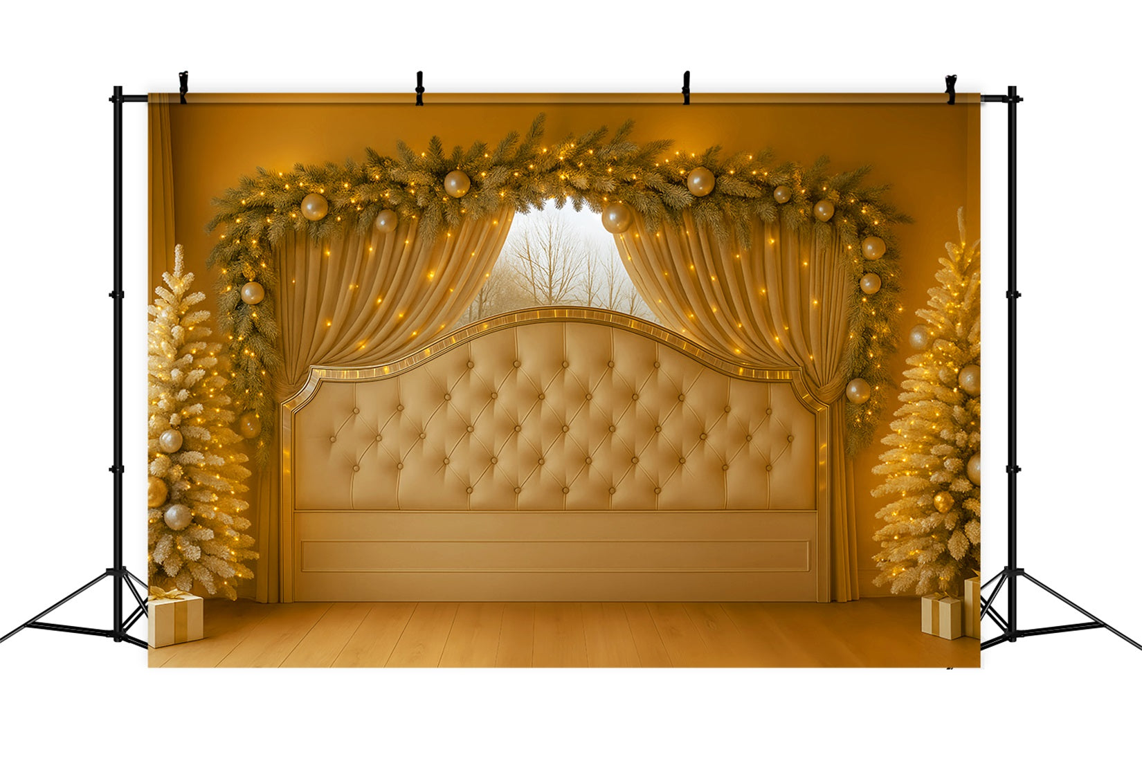 Headboard Backdrop Golden Curtain Elegant Headboard Christmas Backdrop UK LXX59-181