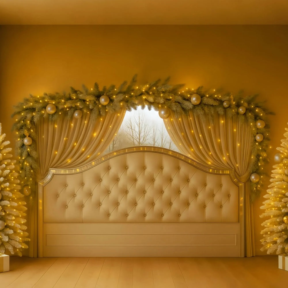 Headboard Backdrop Golden Curtain Elegant Headboard Christmas Backdrop UK LXX59-181