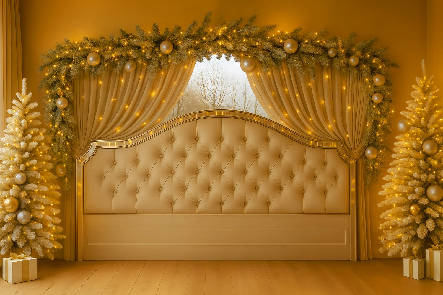 Headboard Backdrop Golden Curtain Elegant Headboard Christmas Backdrop UK LXX59-181