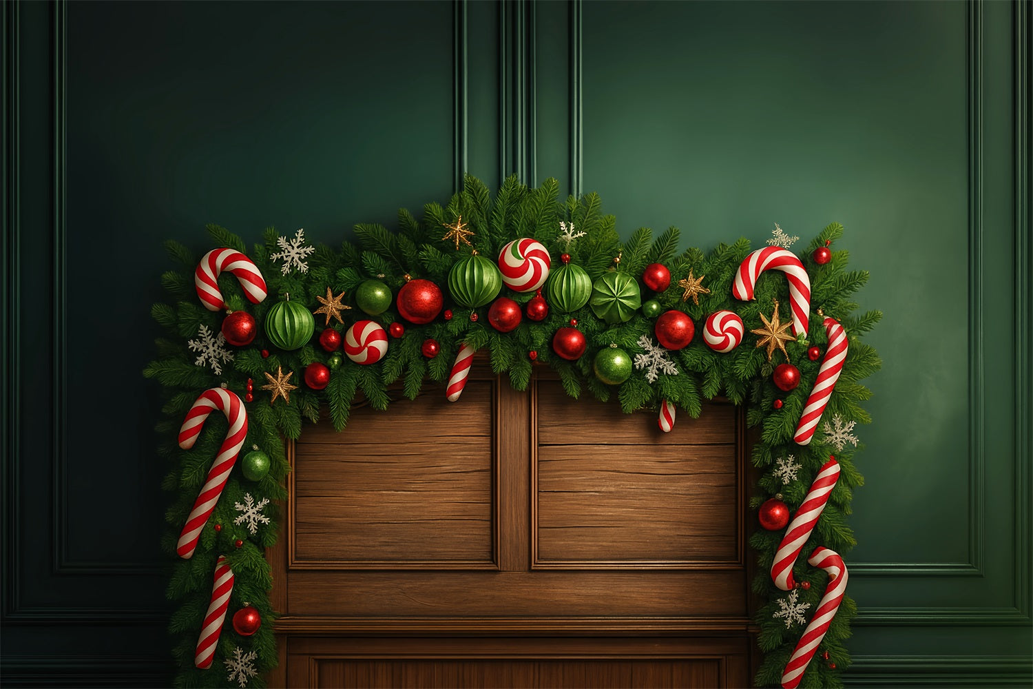 Headboard Backdrop Green Garland Candy Ornament Joy Christmas Photo Backdrop UK LXX59-183