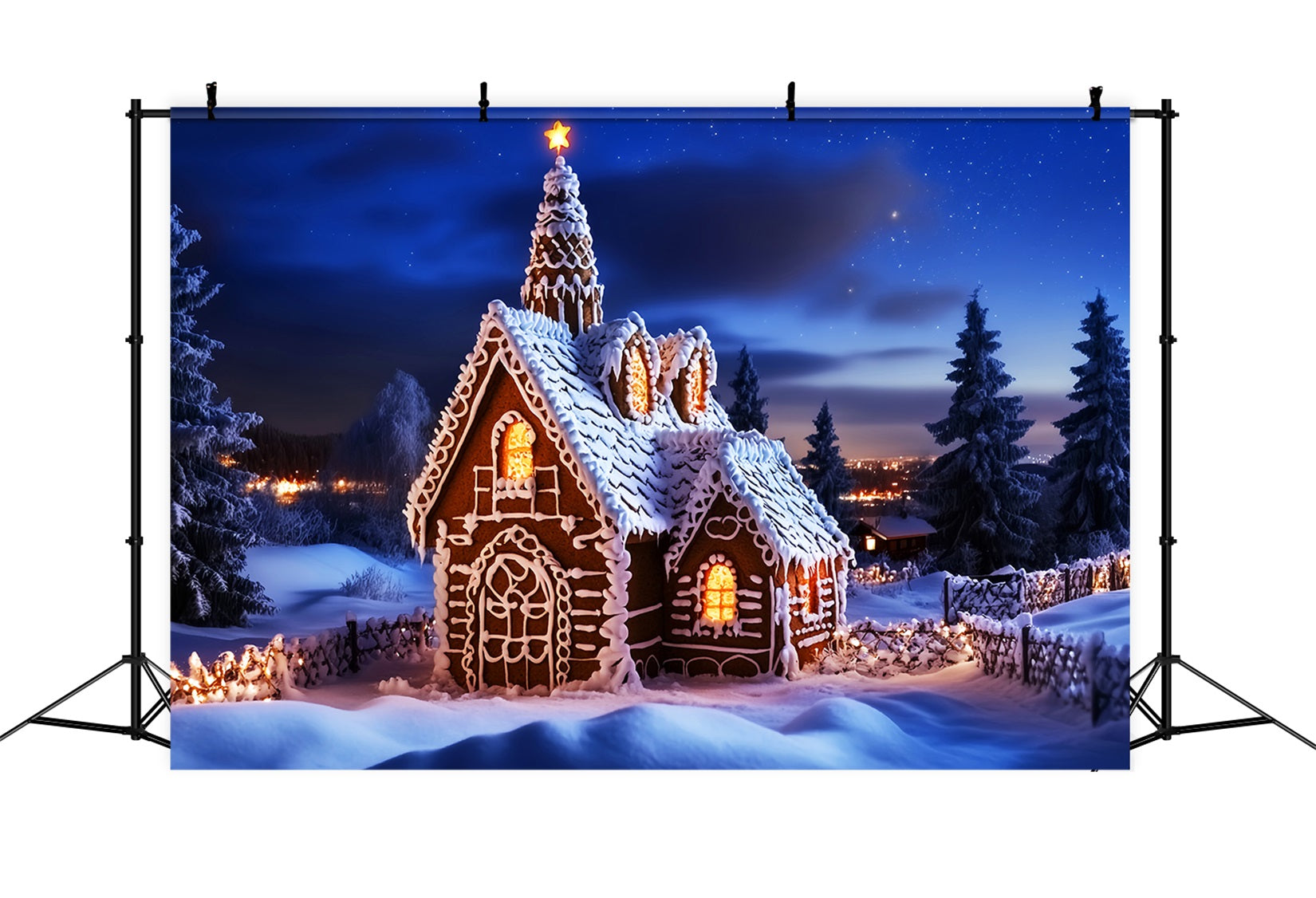 Christmas Church Backdrop Gingerbread House Starry Night Christmas Backdrops UK LXX59-186
