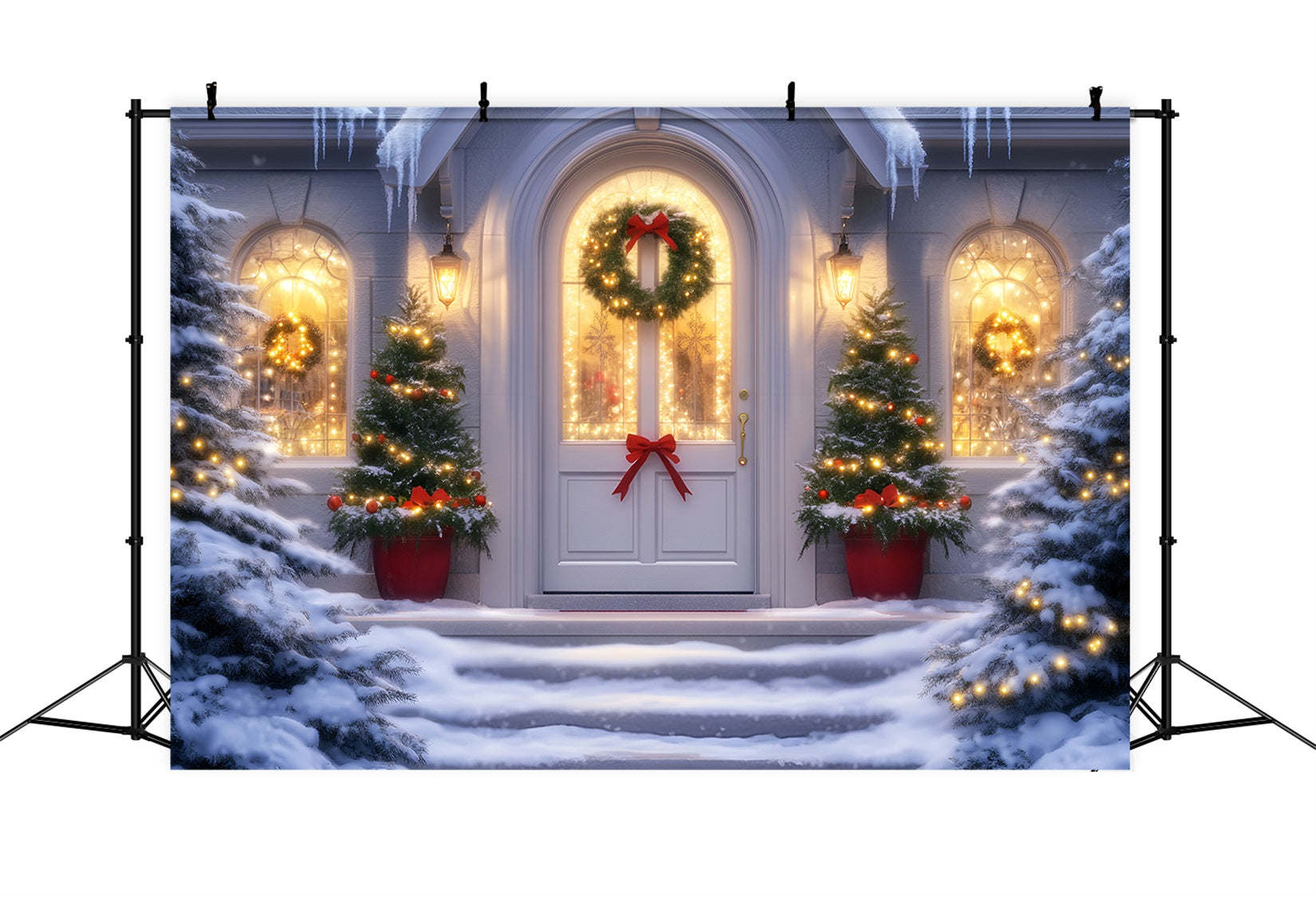 Christmas Church Backdrop Festive Doorway Wreath Lights Christmas Backdrops Sale UK LXX59-187