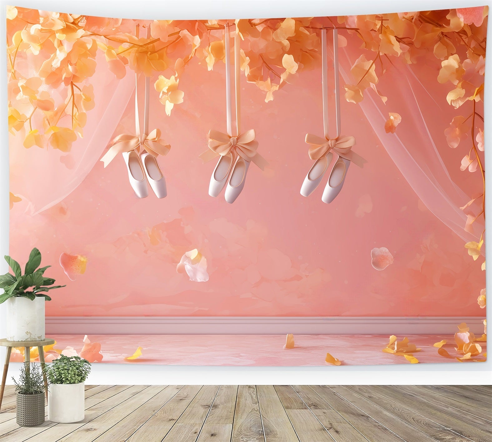 Dance Studio Backdrop Peach Blossom Ballet Slippers Dance Backdrops UK LXX59-19