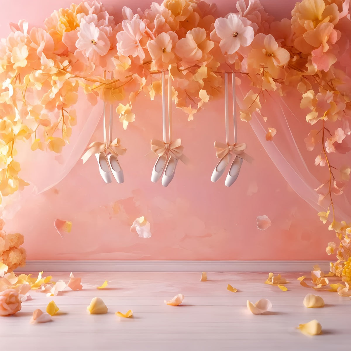 Dance Studio Backdrop Peach Blossom Ballet Slippers Dance Backdrops UK LXX59-19