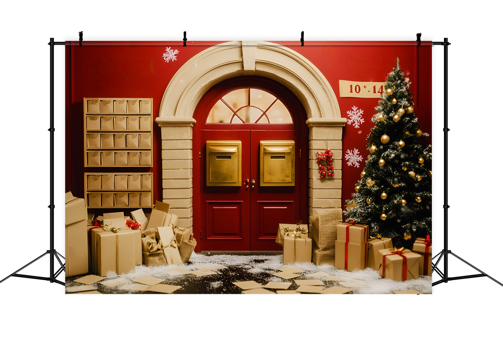 Santa Backdrop Golden Mailbox Holiday Door Christmas Photo Backdrops UK LXX59-196