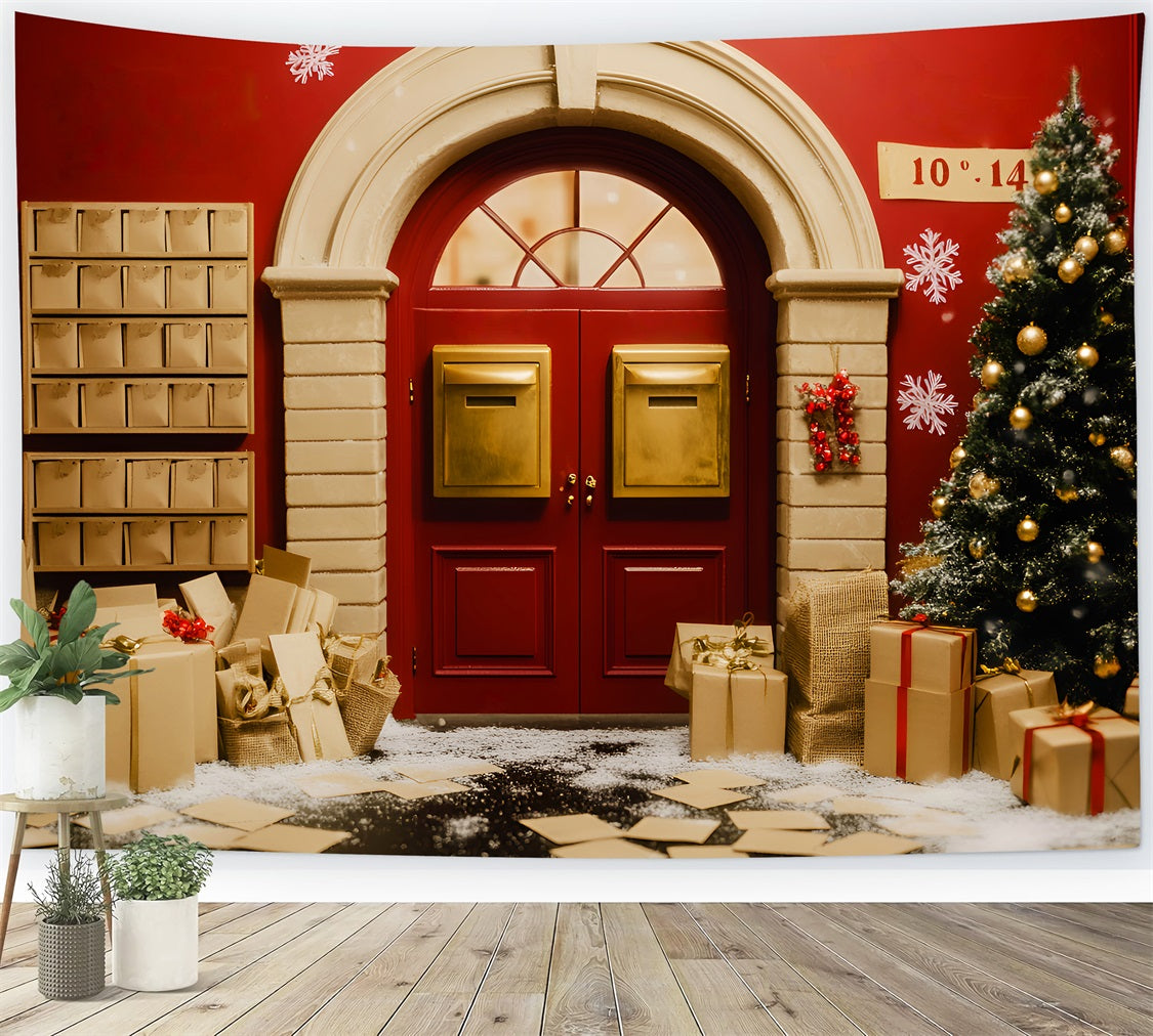 Santa Backdrop Golden Mailbox Holiday Door Christmas Photo Backdrops UK LXX59-196