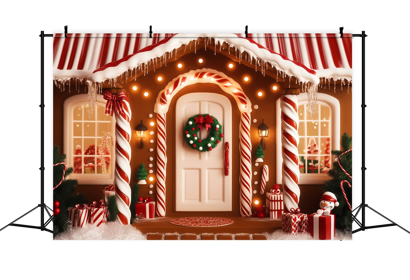 Gingerbread House Backdrop Candy Cane Gingerbread Porch Christmas Backdrops UK LXX59-197