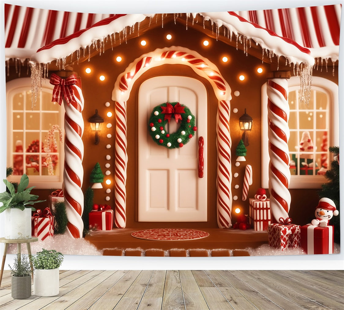 Gingerbread House Backdrop Candy Cane Gingerbread Porch Christmas Backdrops UK LXX59-197