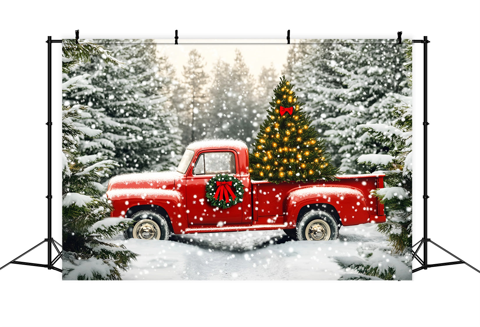 Tree Farm Backdrop Red Truck Snowy Christmas Tree Christmas Backdrop Ideas UK LXX59-199