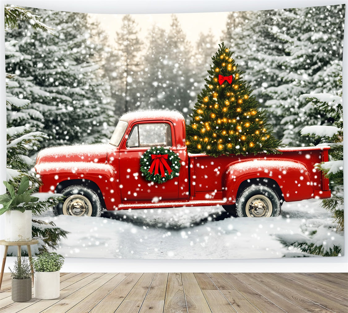 Tree Farm Backdrop Red Truck Snowy Christmas Tree Christmas Backdrop Ideas UK LXX59-199