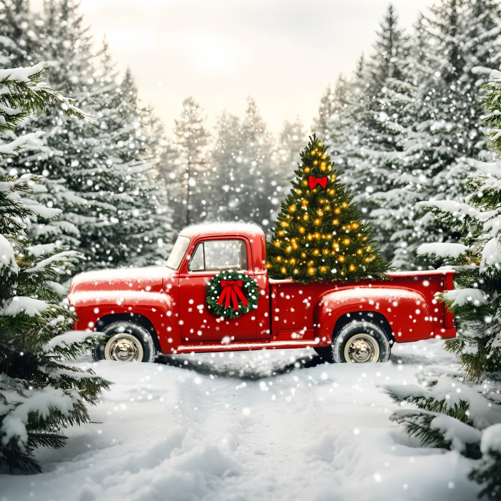 Tree Farm Backdrop Red Truck Snowy Christmas Tree Christmas Backdrop Ideas UK LXX59-199