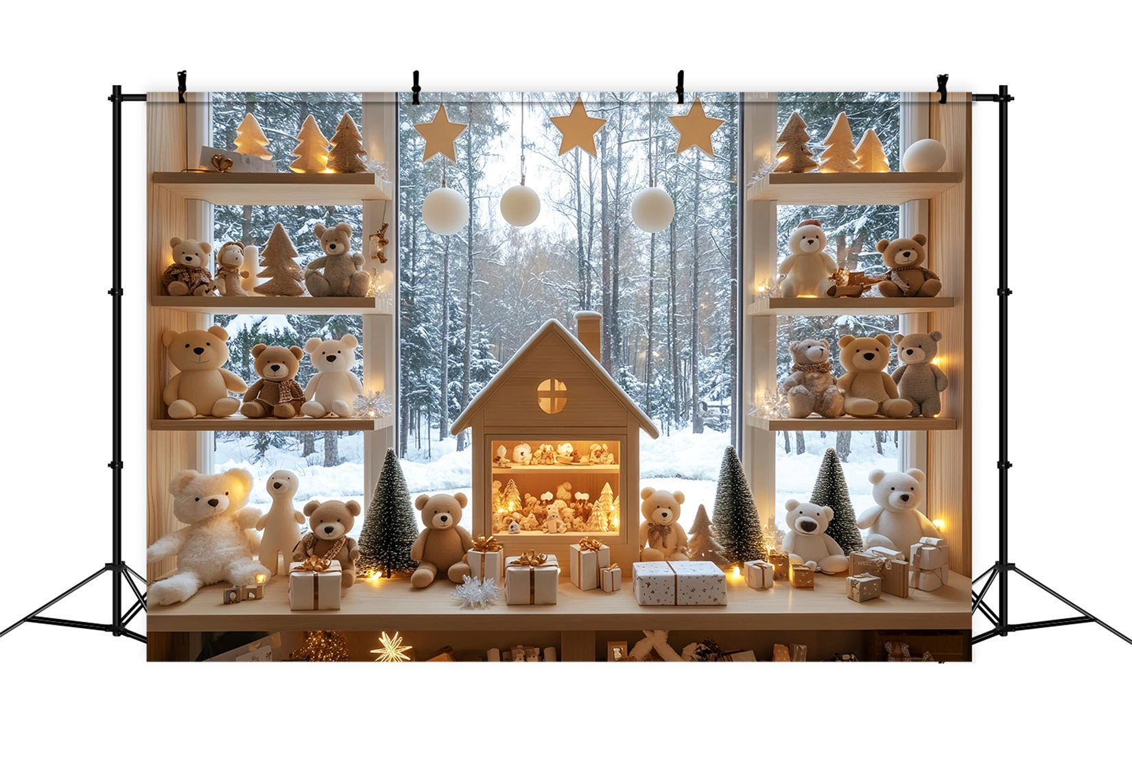 Toy Store Backdrop Winter Teddy Bear Display Christmas Backdrops for Photos UK LXX59-200