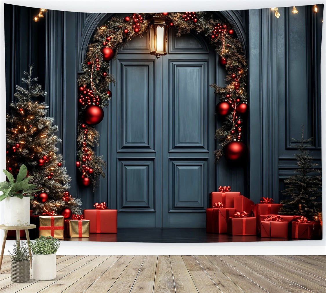 Red Christmas Backdrop Elegant Door Garland Professional Christmas Backdrops UK LXX59-201