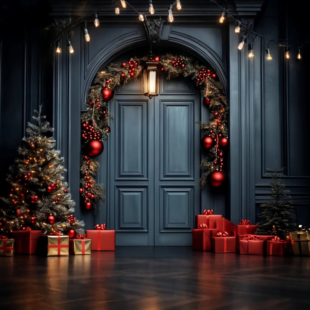 Red Christmas Backdrop Elegant Door Garland Professional Christmas Backdrops UK LXX59-201