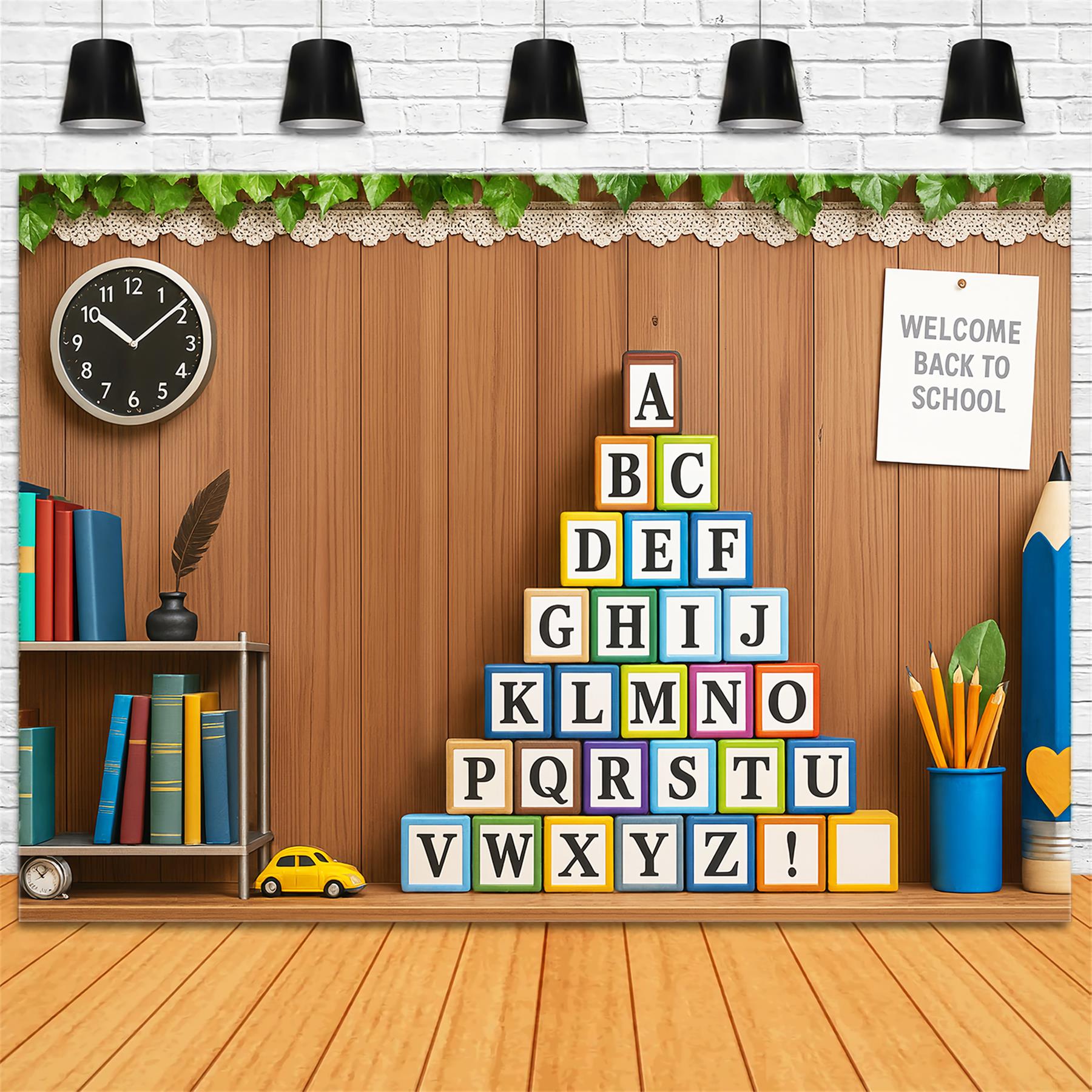 Back To School Backdrop Alphabet Blocks Wooden Classroom Preschool Backdrop UK LXX59-210