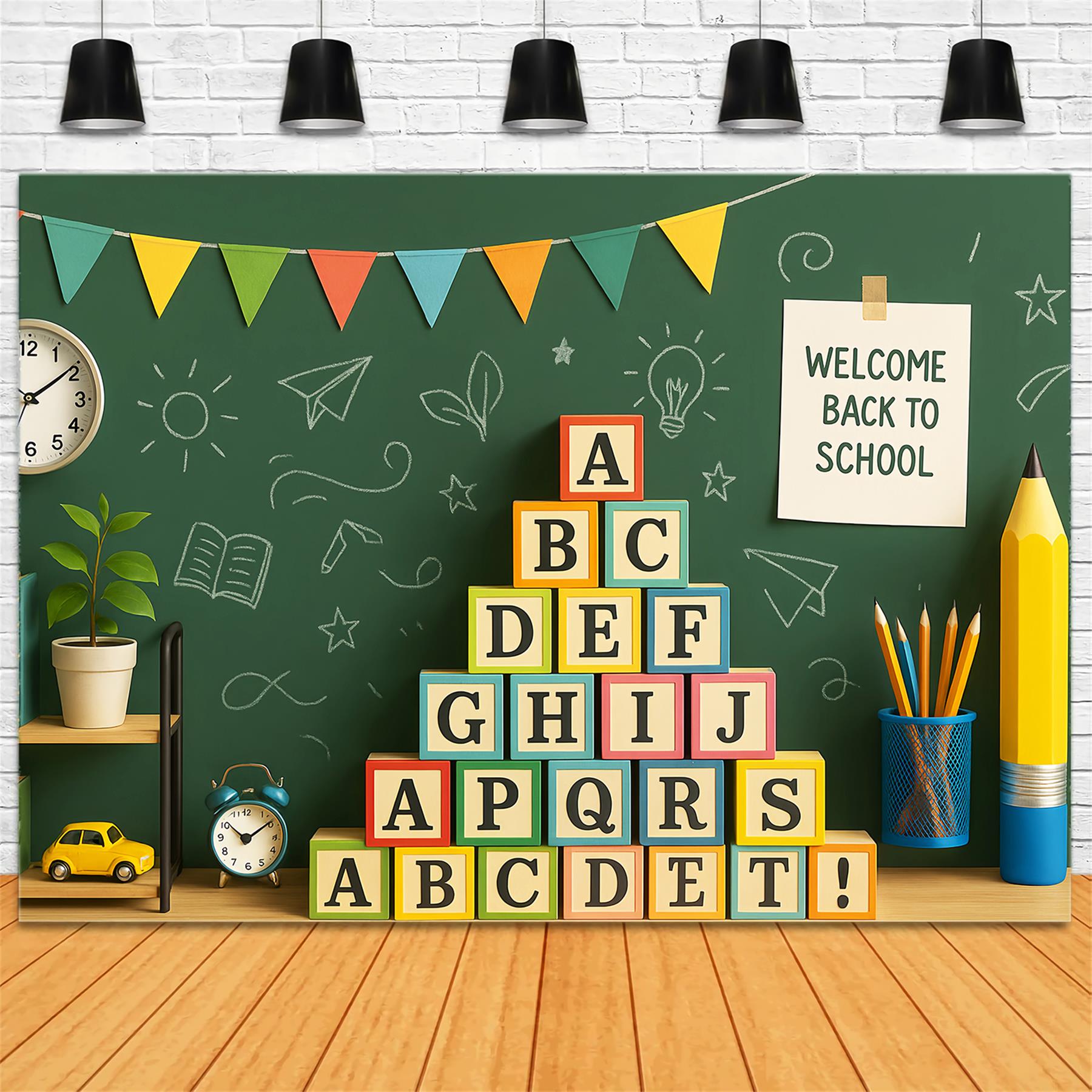 Back To School Backdrop Green Chalkboard Alphabet Blocks Preschool Backdrop UK LXX59-211