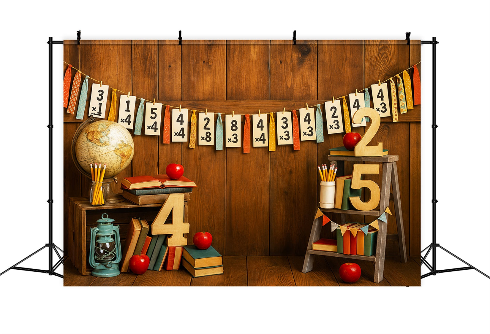 Back To School Backdrop Math Numbers Rustic Classroom School Picture Backdrop UK LXX59-212