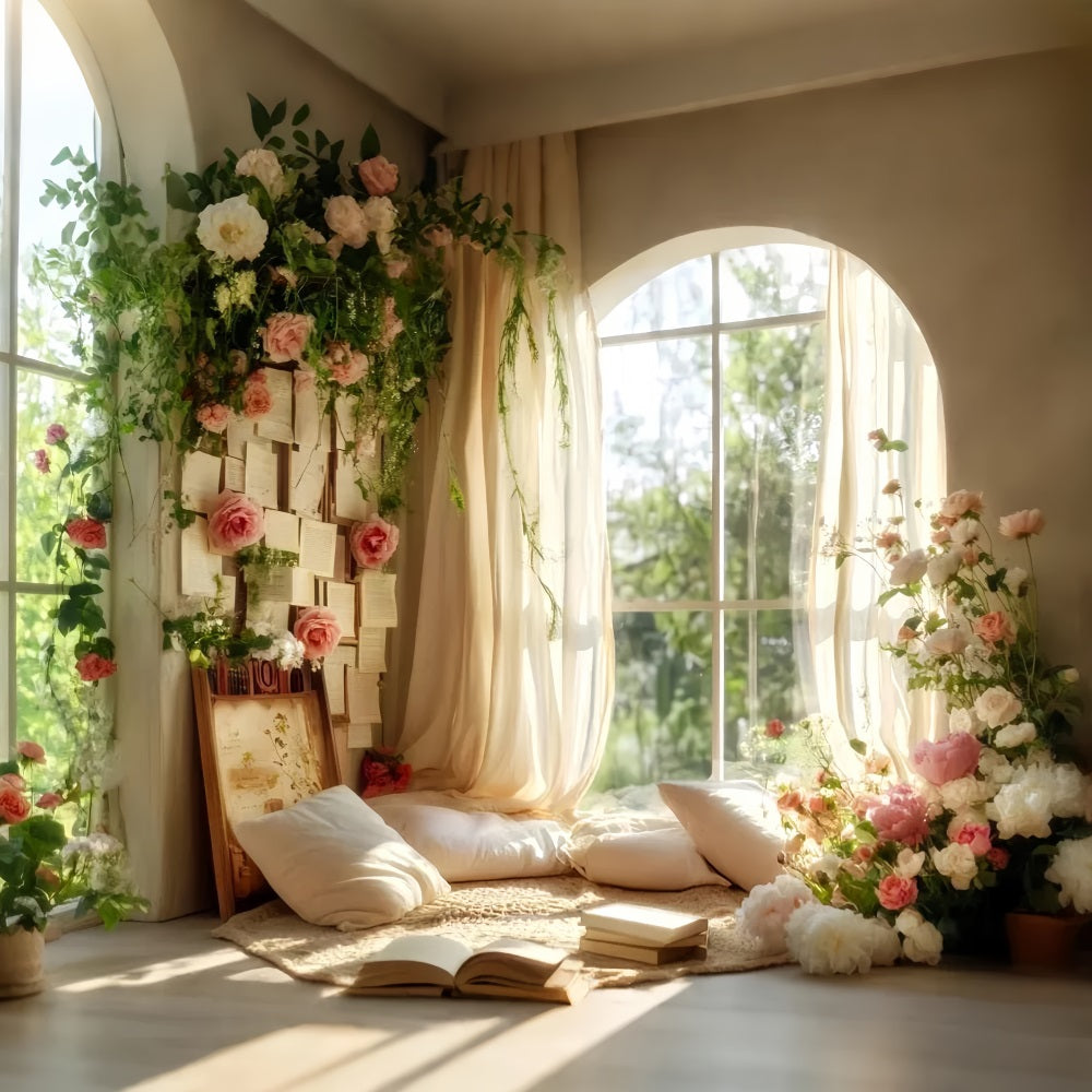 Back To School Backdrops Window Reading Corner Flowers School Picture Backdrop UK LXX59-223