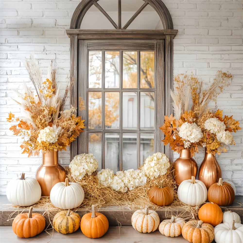 Fall Backdrop Autumn Flowers Pumpkin Window Fall Backdrops UK LXX59-261