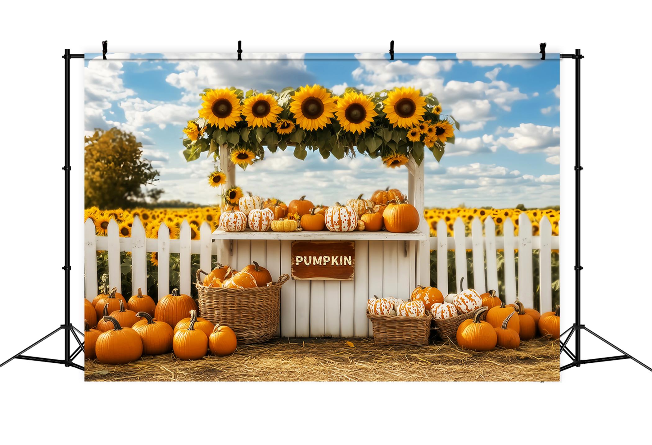 Fall Backdrop Pumpkin Sunflower Market Stand Fall Photo Backdrops UK LXX59-266