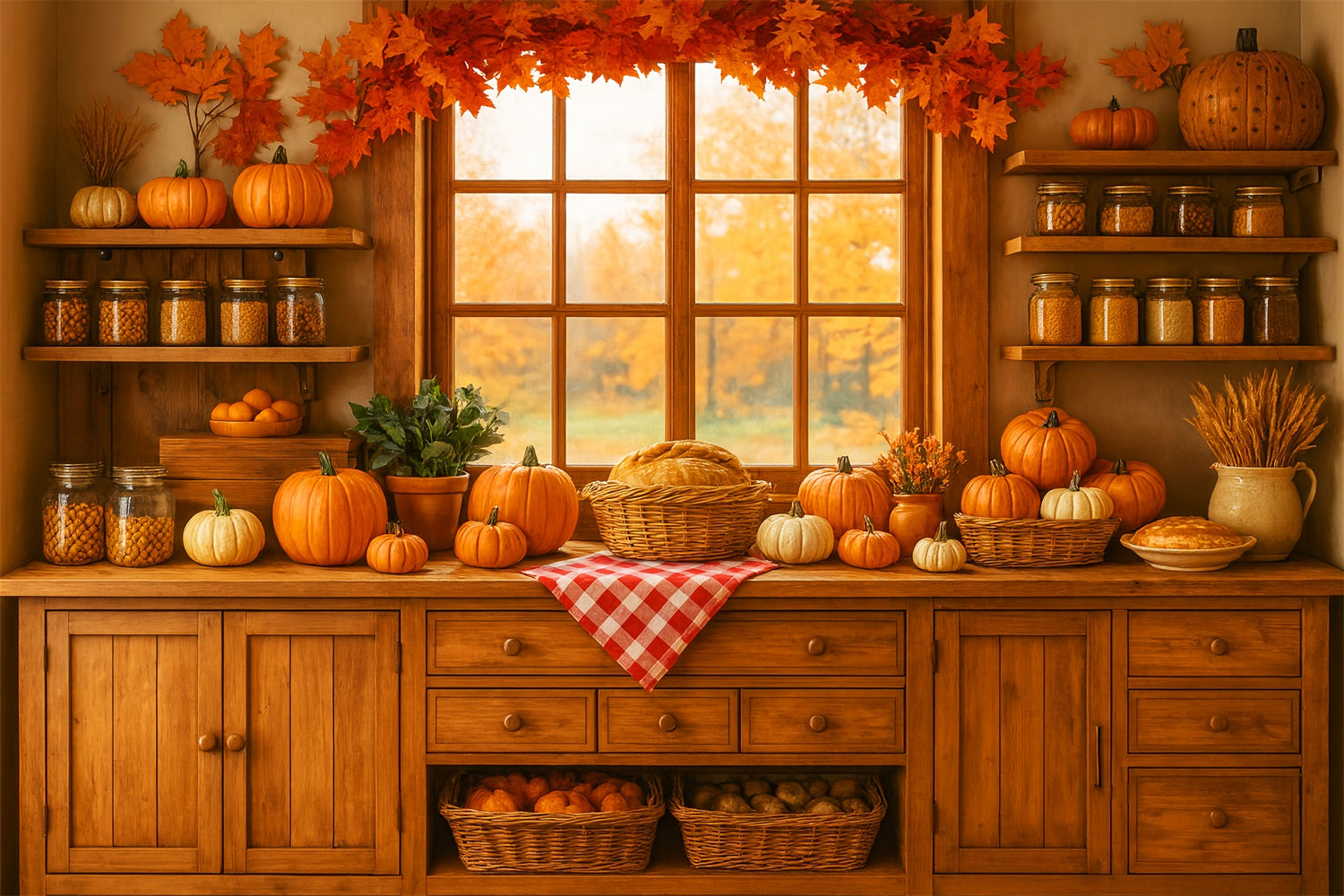 Kitchen Backdrop Pumpkin Harvest Kitchen Corner Autumn Backdrops UK LXX59-271