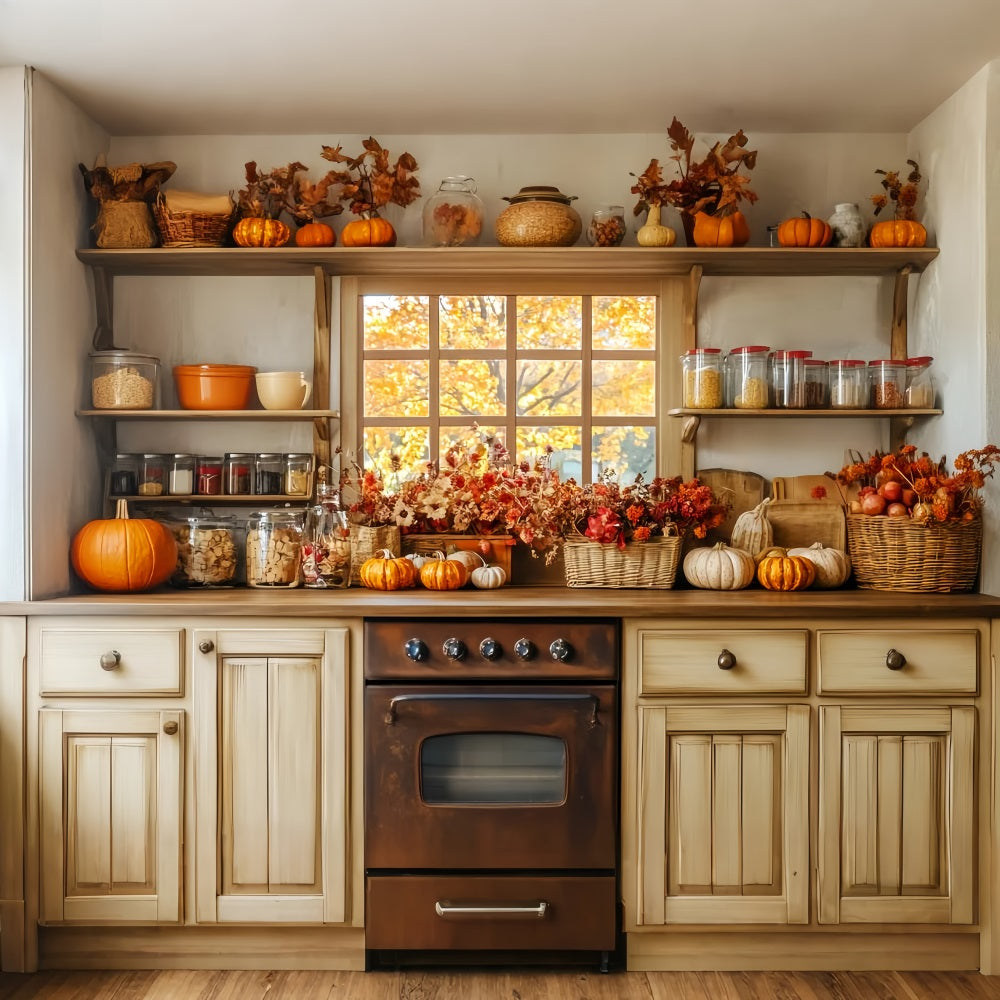 Kitchen Backdrop Autumn Window Cozy Decor Fall Photography Backdrops UK LXX59-272
