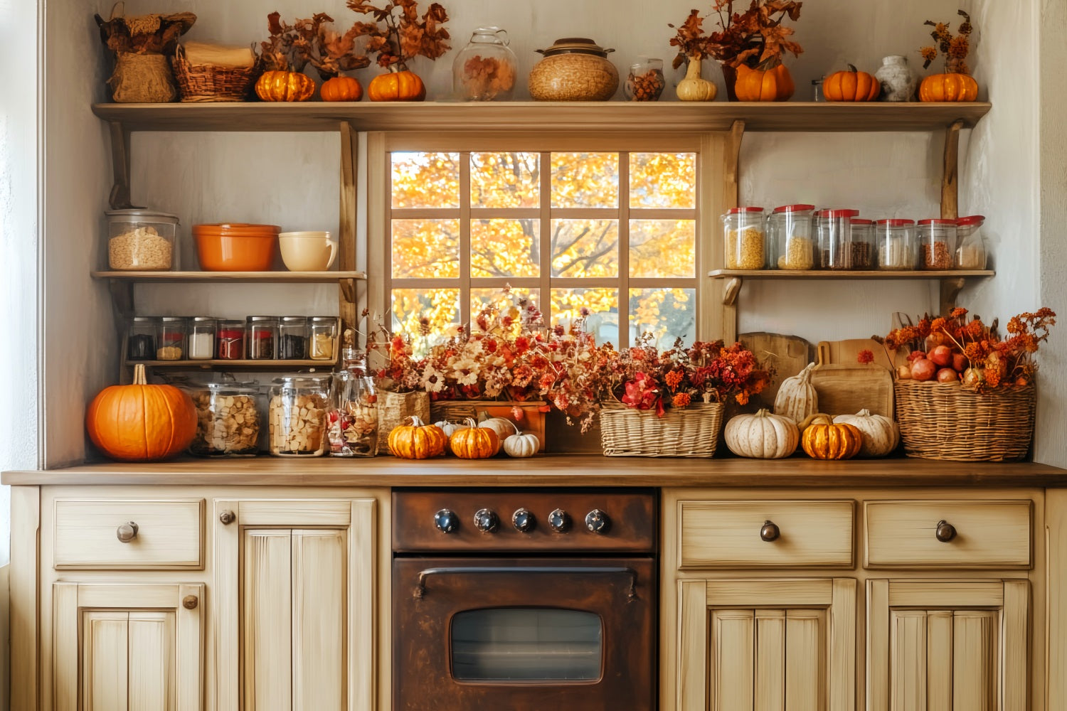 Kitchen Backdrop Autumn Window Cozy Decor Fall Photography Backdrops UK LXX59-272