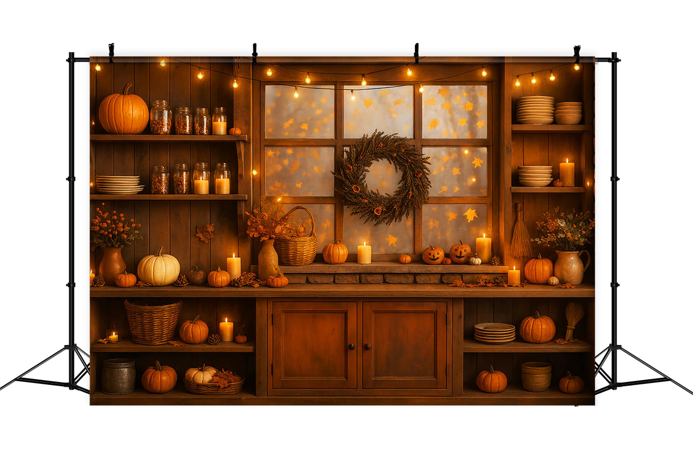 Kitchen Backdrop Warm Autumn Glow Kitchen Window Fall Photo Backdrop UK LXX59-274