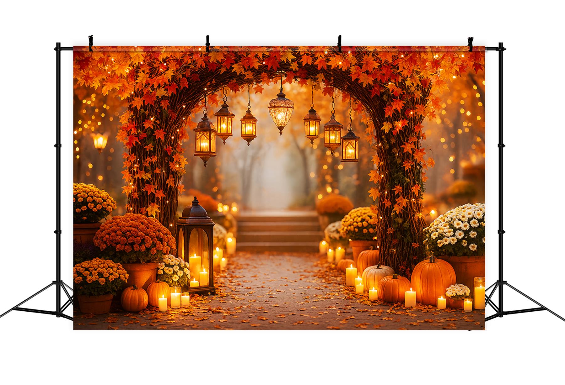 Rustic Pumpkins Backdrop Autumn Lantern Pathway Pumpkins Fall Backdrops UK LXX59-275