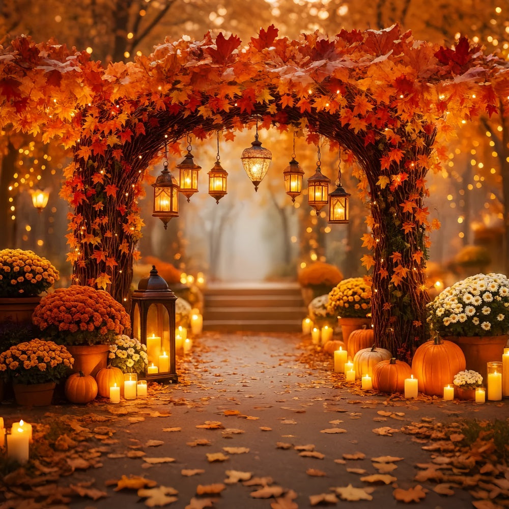 Rustic Pumpkins Backdrop Autumn Lantern Pathway Pumpkins Fall Backdrops UK LXX59-275
