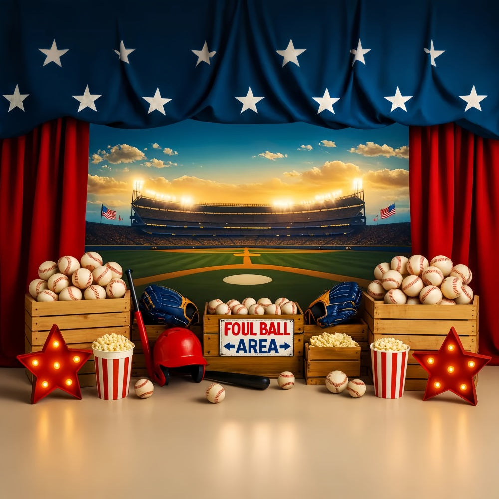 Baseball Backdrop Baseball Stadium Popcorn Lights Sports Backdrop UK LXX59-298