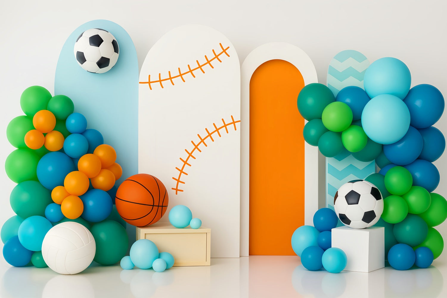 Sports Backdrop Colorful Balloon Sports Mix Sports Backdrops for Photography UK LXX59-302