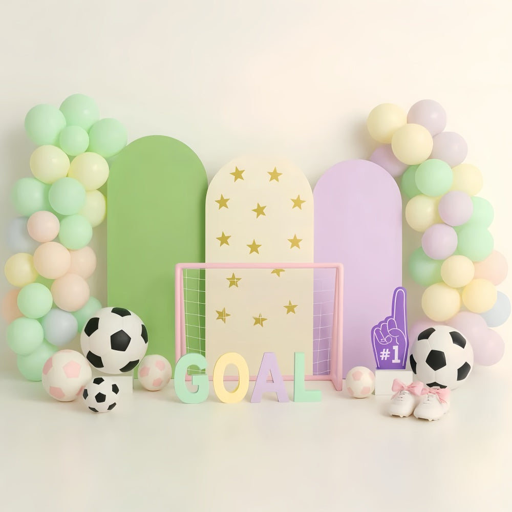 Sports Backdrop Pastel Soccer Goal Party Football Backdrops UK LXX59-306