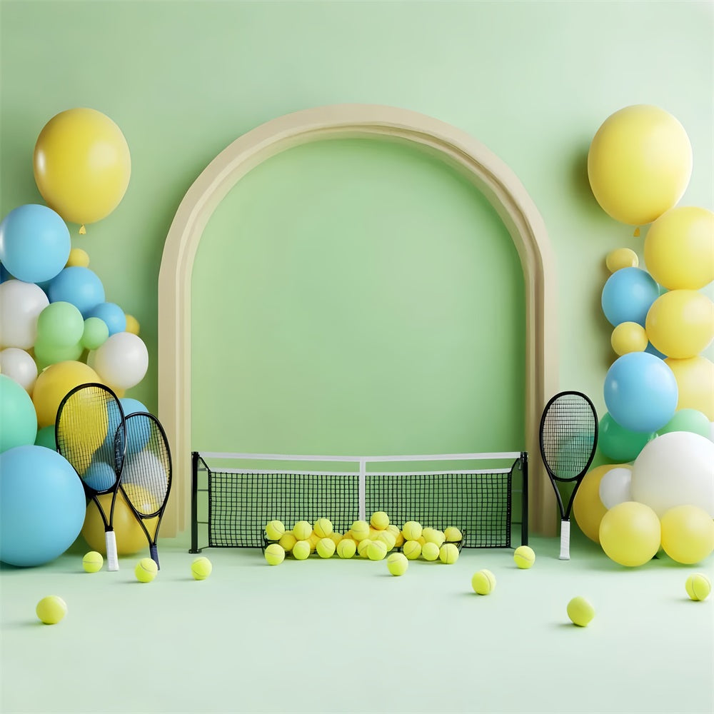 Sports Backdrop Colorful Tennis Balloon Setup Sports Backdrops UK LXX59-307