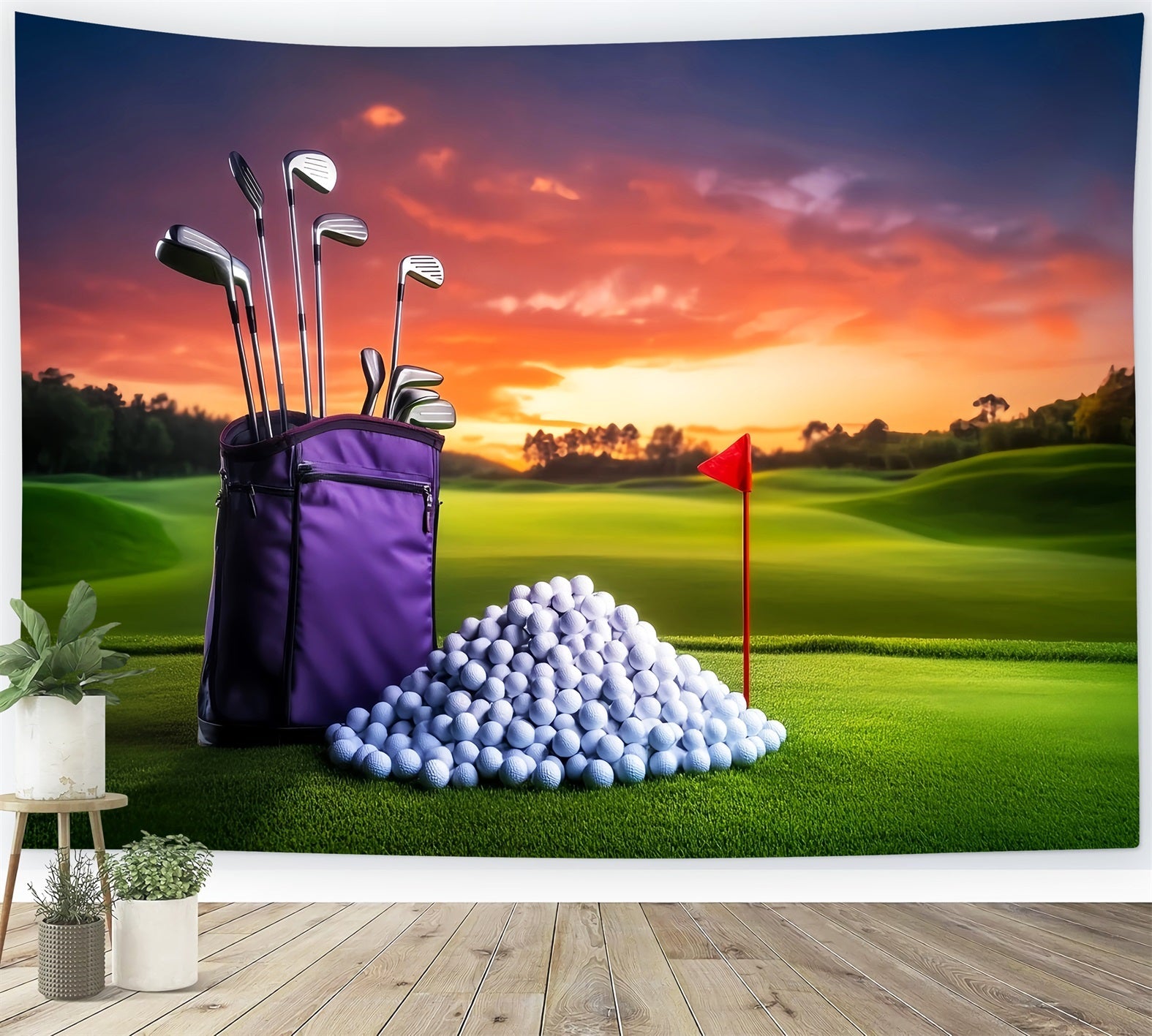 Basketball Backdrop Sunset Golf Course Equipment Sports Backdrop UK LXX59-309